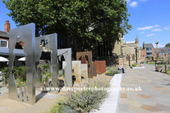 Sculptures outside Leicester Cathedral