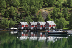 Row of houses at Flam town, Aurlandsfjorden Fjord