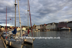 Sunset over sailboats, Vagen harbour, Bergen