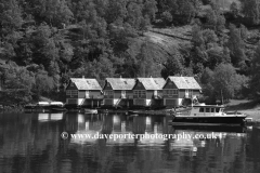 Row of houses at Flam town, Aurlandsfjorden Fjord