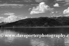 Reflections of mountains in Sognefjorden Fjord