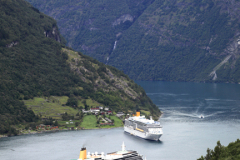 Cruise ships in Geirangerfjord, Geiranger town