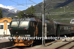 Train at the railway station in the town of Flam