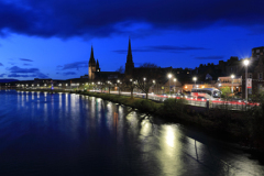 Night view along the River Ness in Inverness