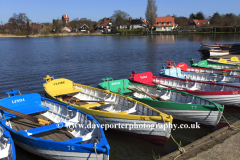 Wooden rowing boats, the mere, Thorpeness village
