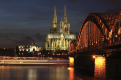 City view of Cologne at night with Cologne Cathedral