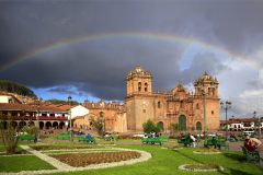 Rainbow, Cathedral in Plaza de Armas, Cusco, Peru