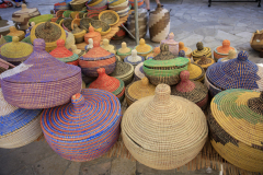 Wicker Baskets stall, market in Inca town, Mallorca