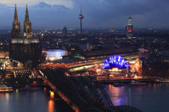 City view of Cologne at night with Cologne Cathedral